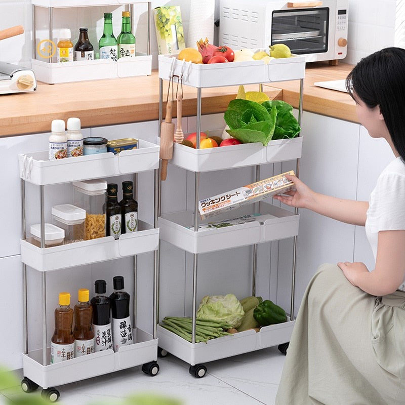 Étagère de rangement mobile sur roulettes (3 ou 4 niveaux)