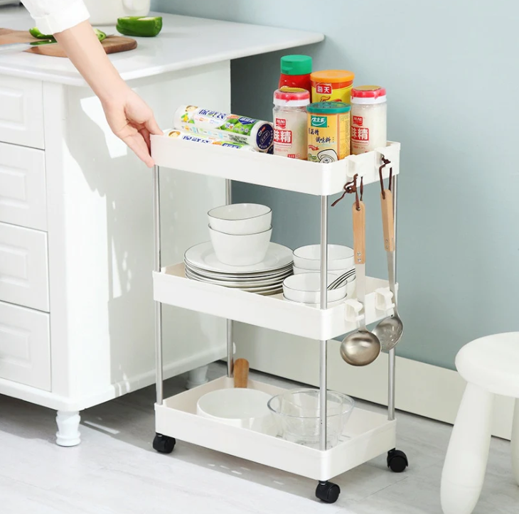 Étagère de rangement mobile sur roulettes (3 ou 4 niveaux)